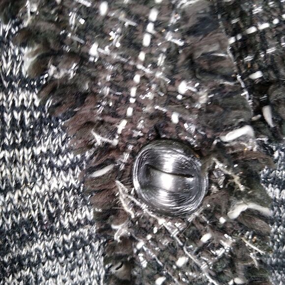 TRIBAL Cardigan Sweater Blazer B&W Marled Yarn w Silver Threads Tweed Trim M - Picture 7 of 10